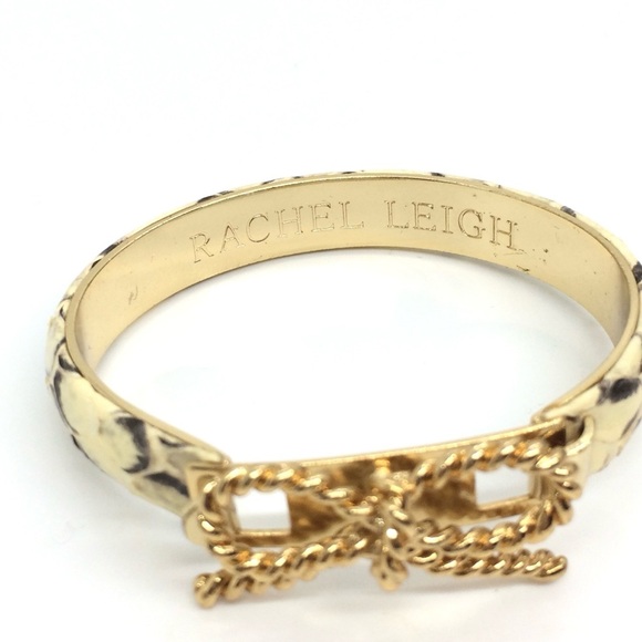 3/$30 RACHEL LEIGH FAUX SNAKE SKIN TEXTURED GOLD TONE BOW BUCKLE BANGLE BRACELET - Picture 5 of 14
